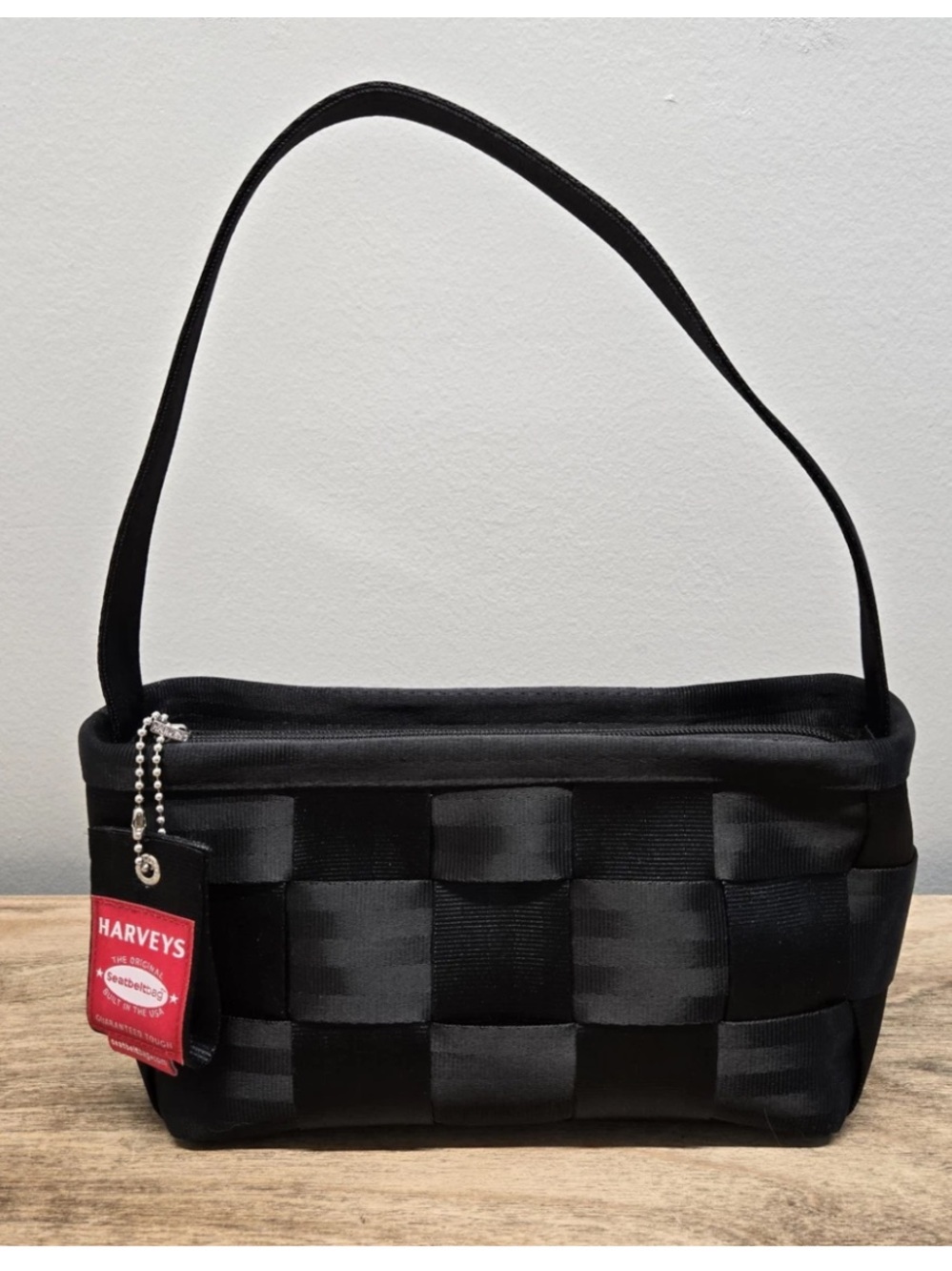 Harveys Black Woven Seatbelt Messenger Bag Y2K